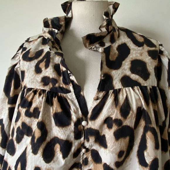 H&M Leopard Edwardian Puff Sleeve Ruffle Blouse - Picture 4 of 7